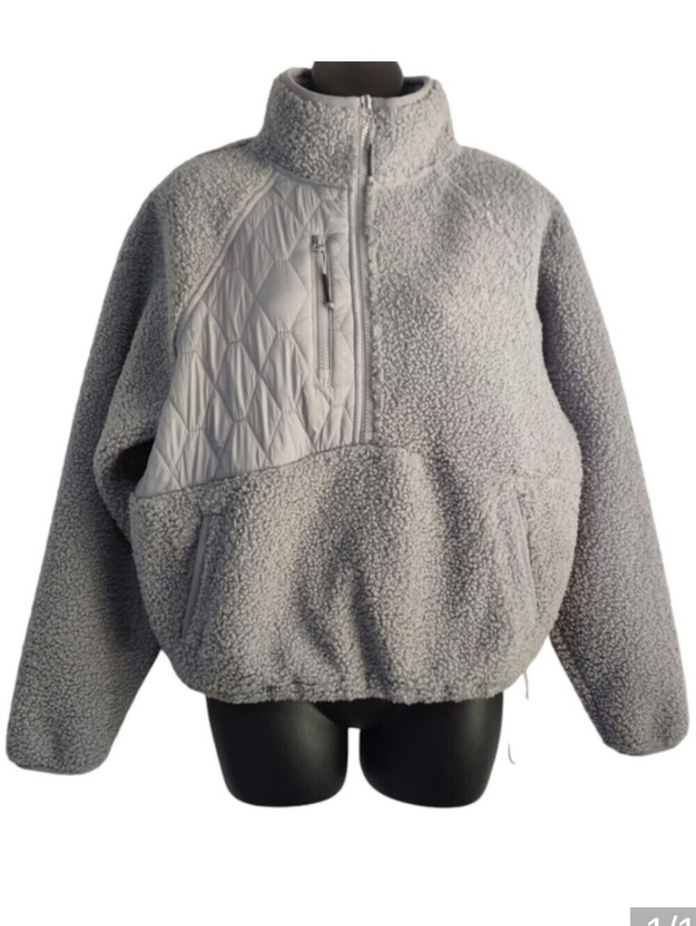 Joy Lab Women's Gray Sherpa Half Zipper Pullover Jacket Size S